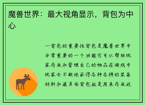 魔兽世界：最大视角显示，背包为中心